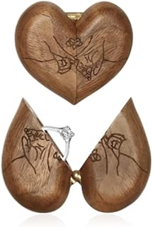 Vintage Heart-Shaped Muchly Wooden Engagement Ring Box in Rustic Walnut - Perfect Proposal Ring Bearer with Hardware Included