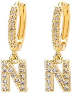 Initial Dangle Earrings for Women, 14K Gold Plated Hypoallerge Cubic Zirconia Alphabet Letter Earring Jewelry for Womens Girls Gifts