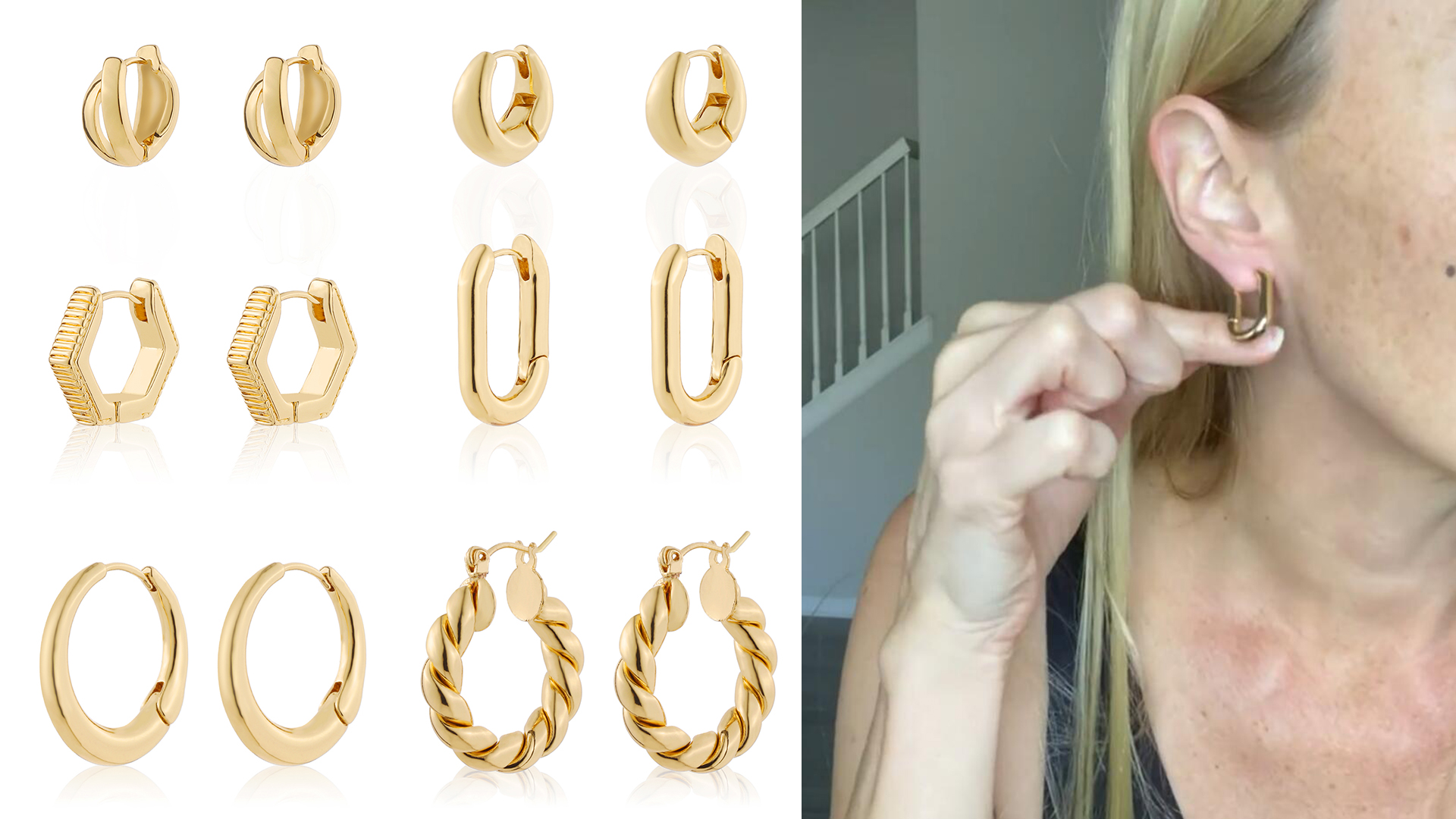 Wgoud Gold Hoop Earrings for Women, Chunky Lightweight Twisted Open Hoops Earring Set, Hypoallergenic Thick Huggie Hoop Earrings for Women Girls.
