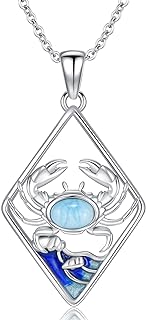 Larimar Crab Necklace 925 Sterling Silver Genuine Blue Larimar Gemstone Ocean Wave Animal Pendant Summer Beach Jewelry Gifts for Women Girls