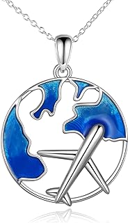 CRMAD Airplane Necklace for Women Sterling Silver Flight Attendant Gifts(blue)