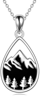 Sterling Silver Cable Chain Necklace with Black Tourmaline Pendant for Men and Women - Tree of Life Design