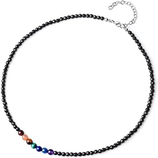 Adjustable Onyx & 7 Chakra Stone Bead Necklace with Plastic String Chain - Spiritual Gift for Loved Ones - Classical Design