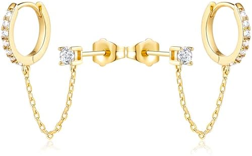 14K Gold Hoop Earrings for Women Stylish Double Hoop Earrings Gold Chain Earrings Double Piercing Earrings 14K Gold Earrings for Women Gold Jewelry Hoops Earrings