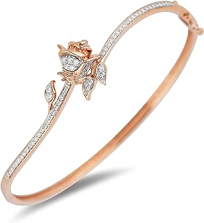 Jewelili Enchanted Disney Fine Jewelry 10k Rose Gold 1/2cttw White Diamond Belle Bangle, 7.25"
