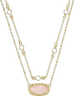 14K Gold Plated Synthetic Quartz Pendant Necklace with Adjustable Gold Chain, Elegantly Designed for Women, Floral Motif Design - Ideal Birthday, Wedding, Mother's Day Gift