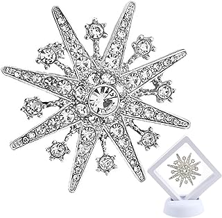 WULI PEACH Star Brooch Pins, Sliver Tone Eight Awn Star Snowflake Austria Rhinestone Crystal Corsage Brooch Pins Jewelry for Women Men