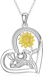 Sterling Silver Frog Pendant Necklace with Rolo Chain - Sunflower Heart Design - Ideal Christmas Gifts for Women and Girls