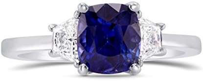Chic Leibish & Co Platinum Sapphire Diamond Engagement Ring Set with 18K Gold - Elegant Cushion Design- Ideal for Weddings and Special Milestones