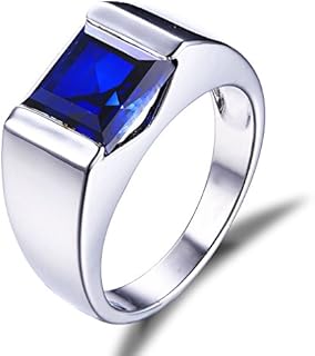 JewelryPalace Men's Square 2-3ct Natural Smoky Quartz Created Ruby Alexandrite Sapphire Simulated Emerald Engagement Ring, 14K White Gold Plated 925 Sterling Silver Promise Rings, Gemstone Jewelry