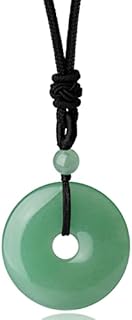 Magnetic Clasp Men's Necklace with Natural Green Aventurine Gemstone on Adjustable Rope Chain - Rectangular Pendant Amulet Jewelry for All Occasions