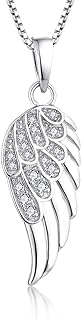STARCHENIE 925 Sterling Silver Angel Wing Pendant Necklace for Women Cubic Zirconia 18" Chain