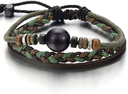 Unisex Multi-Strand Brown Leather Wrap Bracelet with Beads by COOLSTEELANDBEYOND - Adjustable Length, Lightweight Tribal-Inspired Wristband