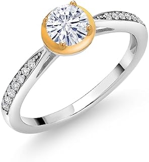 925 Sterling Silver and 10K Yellow Gold White Moissanite and White Lab Grown Diamond Wedding Engagement Solitaire Anniversary Promise Ring For Women (0.60 Cttw, Available In Size 5, 6, 7, 8, 9)