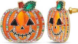 Fun Cubic Zirconia Pumpkin Stud Earrings with Push-Back Closure for Women, Halloween Costume Jewelry