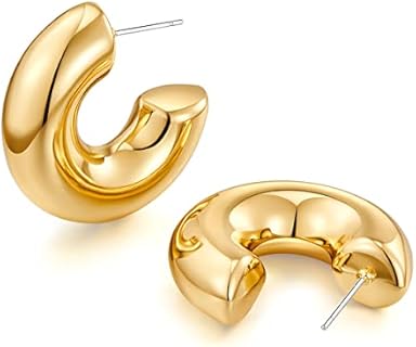 Gold Half Hoop Earrings for Women Chunky Polished Huggies Hoop Earrings Statement Vintage Women Jewelry