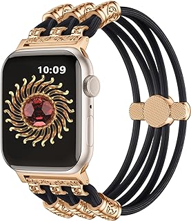 Beaded Bands Compatible with Apple Watch Band 41mm 40mm 38mm 45mm 44mm 42mm 49mm Women, Boho Bracelets Pearl Braided Stretchy Cute Solo Loop Strap for iWatch Series 9 8 7 6 5 4 3 2 SE Ultra