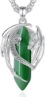 CELESTIA Silver-Plated Copper Dragon Necklace Crystal 7 Chakras, Rose Quartz, Turquoise, Obsidian, Amethyst, Malachite, White Crystal, Dongling Jade - 22''+2'' Stainless Steel Singapore Chain