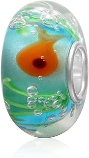 925 Sterling Silver Lampwork Murano Glass Charm Bracelet with Goldfish Design for Women