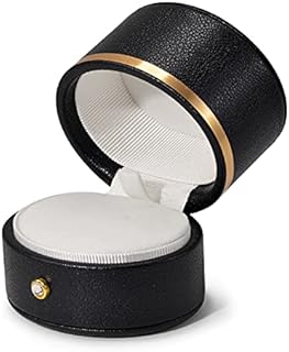 Elegant Black Metal and Leather Wedding Ring Box by Oirlv with Sturdy Clasp for Women - Round Design, Ideal for Earrings and Necklaces
