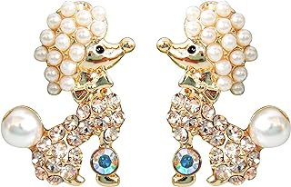 Push Back-Clasp 18k Gold Plated Poodle Brooch Featuring Crystals and Zircon Gems for Dog Lovers in a Charming Stud Design