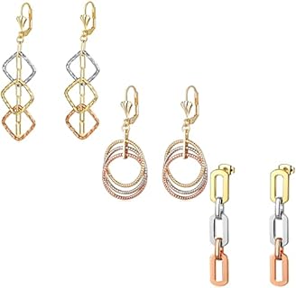 Tri-Color Square Dangle Earrings with Cubic Zirconia - 18K Gold Plated Drop Design for Women - Heart, Star, Oval, Circle Shapes - Gift for Mother, Wife, Sister, Friend