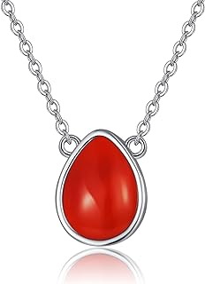 Elegant Tear-drop Carnelian Pendant Necklace with Cable Chain for Women and Girls, Sterling Silver, Ideal Gift