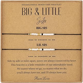 RareLove 2PCS Big Sister Little Sister Matching Bracelets Sister Morse Code Beaded Bracelet for Women,Sister Bracelets for 2,Matching Sister Bracelets,Black White Gold Pony Seed Tiny Beads