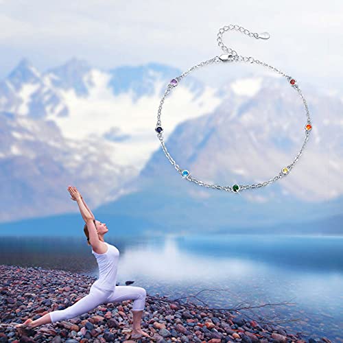 MEDWISE Chakra ankle Bracelet Sterling Silver Chakra Anklet 7 Chakra Summer Beach Anklet Bracelet Link Hot Wife Ankle Bracelet Birthday Christmas Gifts for Women Wife Girlfriend