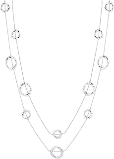 Long Layered Silver Alloy Necklace with Lobster Claw Clasp for Women, Elegant Cable Chain Design