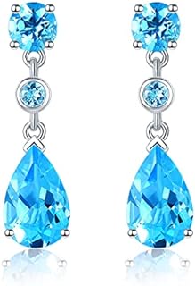 Drop Earrings for Women Dangle Sterling Silver 925 Setting Natural Gemstone Swiss Blue Topaz Rhodium Plated Dangling Earring Elegant Style Fine Jewelry Mother's Day Christmas Gifts