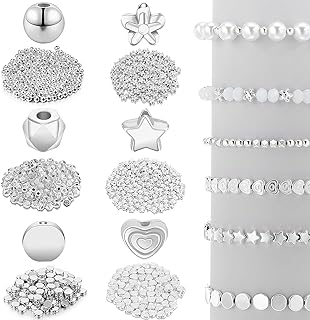Gold Spacer Beads for Bracelet Designs - 1200 Pieces Hicarer Set in White Gold with Star, Heart, Flower Shapes for Craft & Jewelry Enthusiasts