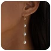 Gold Silver Pearl Dangle Earrings | Prom Bridal Wedding White Pearl Drop Earrings | Fake Dangle Pearl Earrings for Women Girls Elegant Jewelry Gifts