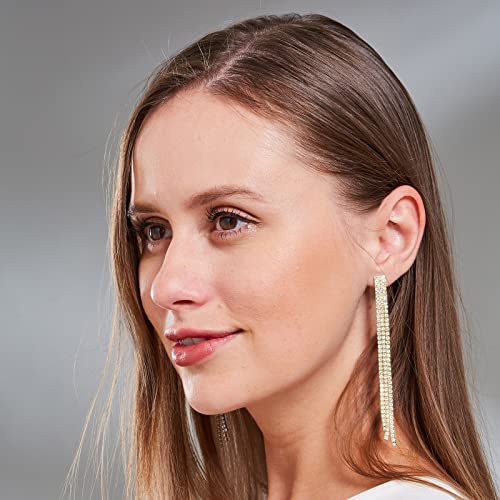 YOQUCOL Boho Tassel Chandelier Clip On Earrings CZ Crystal Long Drop Dangle Chain Bohemian Not Pierced Earrings For Women Girls