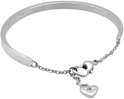 Jude Jewelers Stainless Steel Open Cuff Heart Charm Adjustable Size Bangle Bracelet