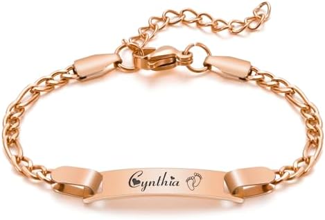 Personalized Baby Name Bracelet, 18K Gold Plated Customized Bracelets Id Protection Bracelet New Born Birthday Gift for Toddler Girls Boys