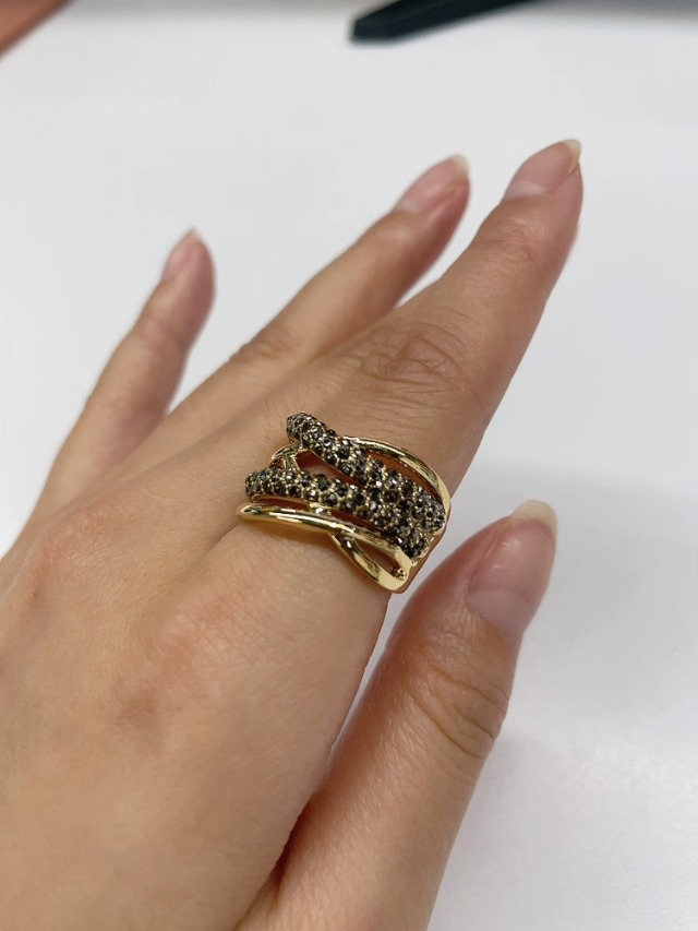 Crossover Statement Rings for Women 18k Gold Band Ring Black Marcasite Wide Chunky Twist Rings