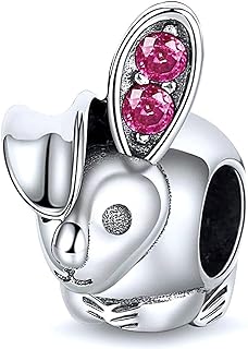 Easter Bunny Sterling Silver Charm Bracelet with Pink Crystal Rabbit Design for Pandora & Similar Accessories