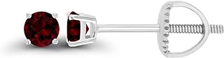 14K Gold Plated 925 Sterling Silver Hypoallergenic 3mm Round Genuine Birthstone Solitaire Screwback Stud Earrings
