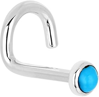 Body Candy Solid 14k White Gold 2mm Turquoise Left Nose Stud Screw 18 Gauge 1/4"