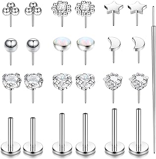 Versatile Threadless Nose Studs by LOLIAS - Stainless Steel with Cubic Zirconia - For Men and Women – Push-in, Flat Back Design - Ideal for Nose, Lip, Cartilage Piercings