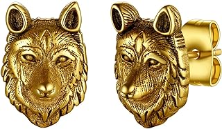 U7 Stainless Steel/Black/18K Gold Plated Personalized Gothic Skull Studs Earrings, Snake Stud Earrings, Goat Devil Earrings, Wolf Earrings Halloween Earrings for Men Women