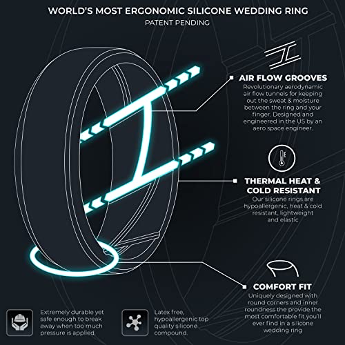 ThunderFit Silicone Wedding Rings for Men Breathable Airflow Inner Grooves - Step Edge Sleek Design Breathable Rubber Engagement Bands - 8mm wide - 2mm Thick