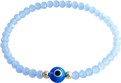 Lobster Claw Clasp Evil Eye Crystal Beaded Bracelet with Bead Chain for Women and Teen Girls, No Gemstone, Brass Material