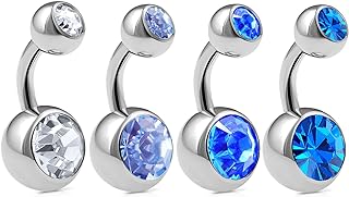 bodyjewellery 4pcs 14g Short Belly Button Rings Navel Jewelry Surgical Steel Crystals Bars Non Dangle Banana Piercing Studs