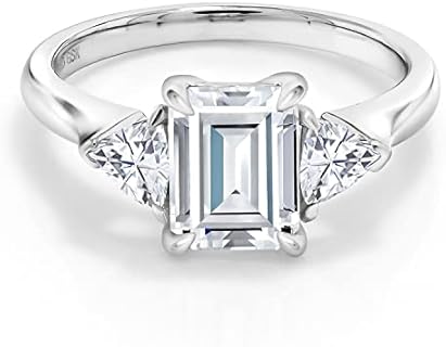 Elegant 925 Sterling Silver Women's Engagement Ring with White Moissanite | 2.07 Cttw - Emerald and Trillion Cut 3-stone Design