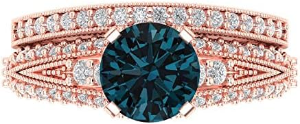 Clara Pucci 2.10ct Round Cut Solitaire Natural London Blue Topaz Engagement Promise Anniversary Bridal Ring Band set 18K Rose Gold