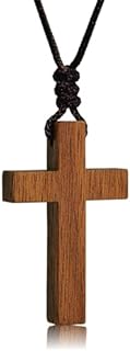 Natural Walnut Wood Cross Necklace for Men & Women - Small Wood Cross Pendant Necklace for Men and Women - Small Wooden Cross for Car Mirror - Religious Pendant Necklace Jewelry