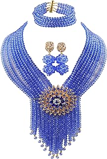 8-Row Glass & Alloy African Bead Nigerian Necklace with Toggle Clasp for Women, Bridal Jewelry Set