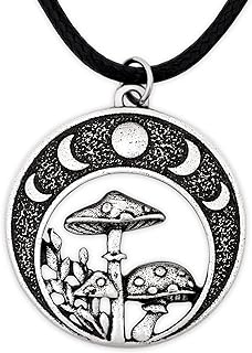 HAQUIL Mushroom Necklace, Vintage Antique Mushroom Nature Pendant, Faux Leather Cord, Mushroom Jewelry Gift for Women